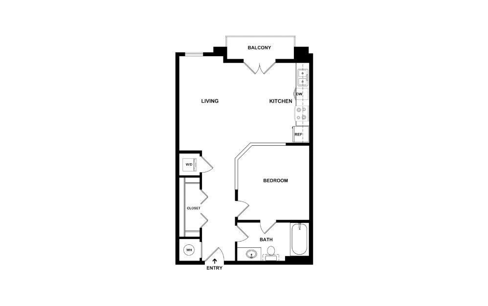 A1 - 1 bedroom floorplan layout with 1 bathroom and 650 square feet (2D)