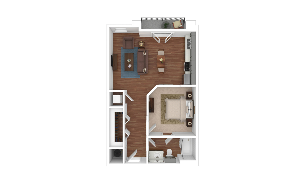 A1 - 1 bedroom floorplan layout with 1 bathroom and 650 square feet