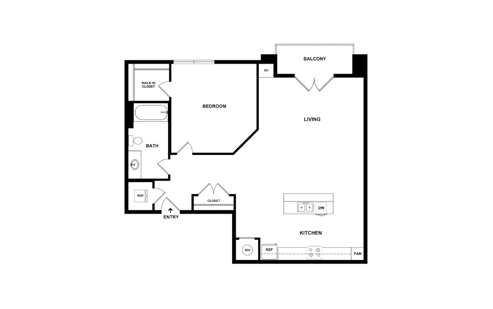A10 - 1 bedroom floorplan layout with 1 bathroom and 924 square feet (2D)