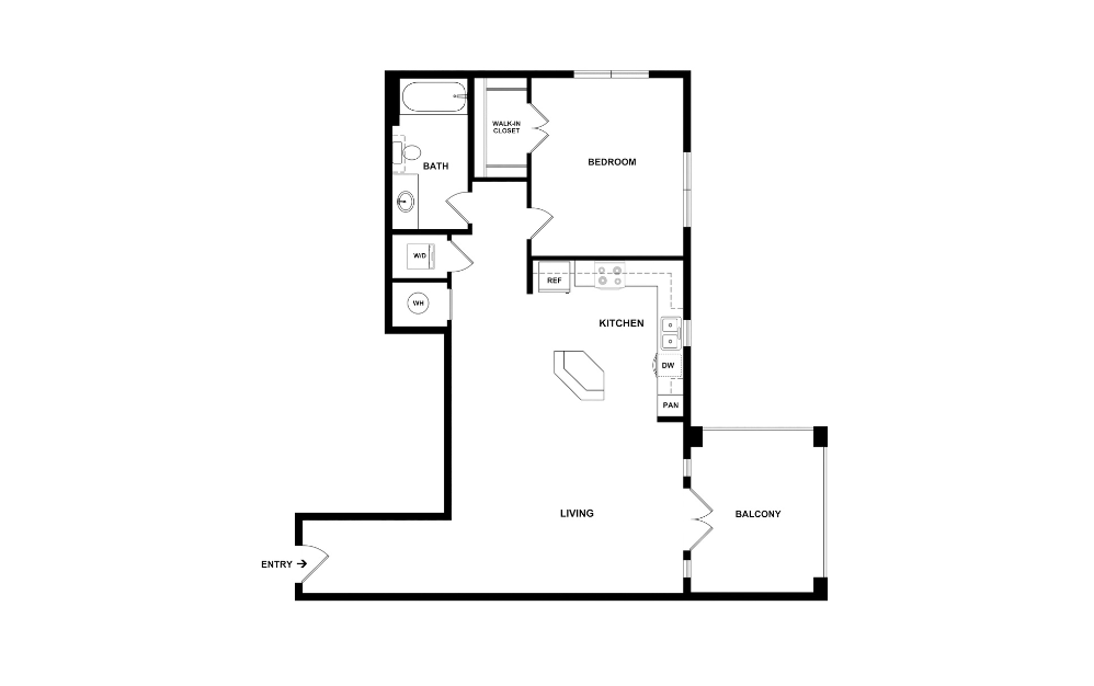 A11 - 1 bedroom floorplan layout with 1 bathroom and 949 square feet (2D)