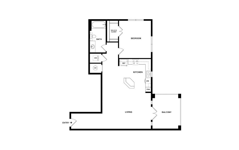 A12 - 1 bedroom floorplan layout with 1 bathroom and 987 square feet (2D)