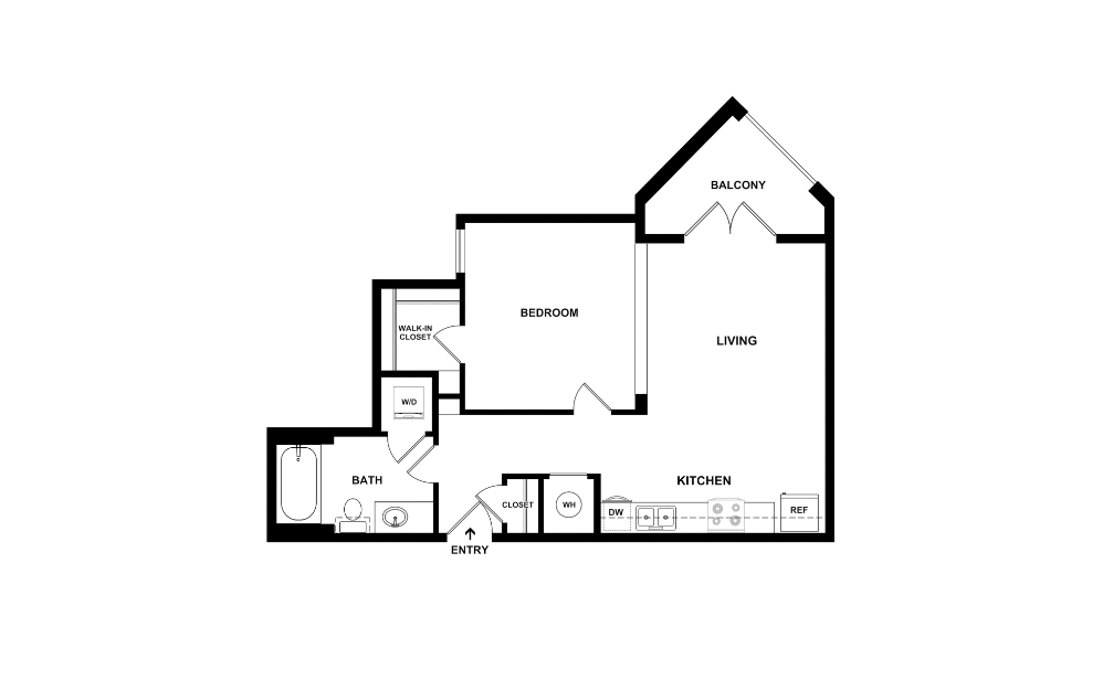 A3 - 1 bedroom floorplan layout with 1 bathroom and 672 square feet (2D)