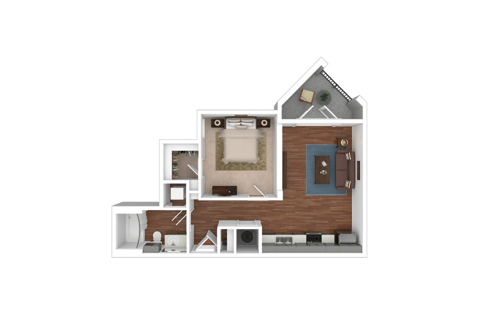 A3 - 1 bedroom floorplan layout with 1 bathroom and 672 square feet