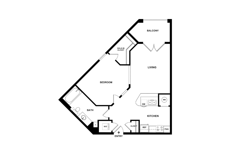 A4 - 1 bedroom floorplan layout with 1 bathroom and 708 square feet (2D)