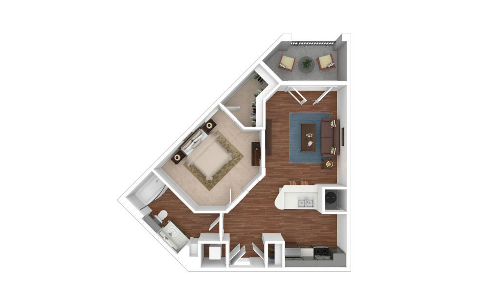 A4 - 1 bedroom floorplan layout with 1 bathroom and 708 square feet