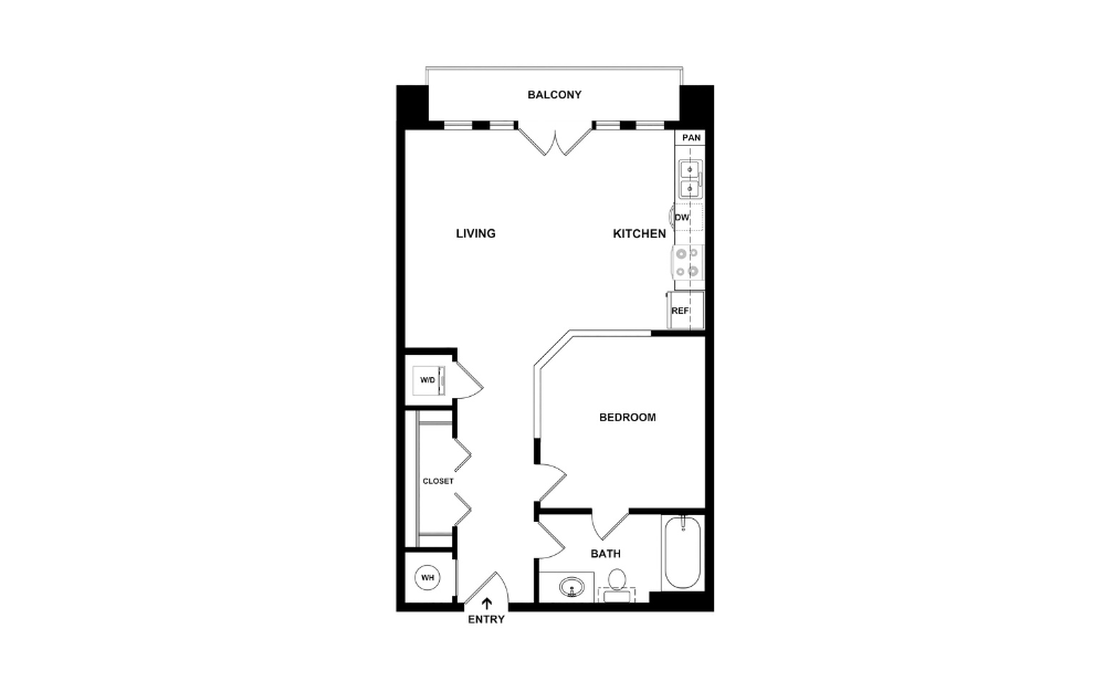 A5 - 1 bedroom floorplan layout with 1 bathroom and 729 square feet (2D)