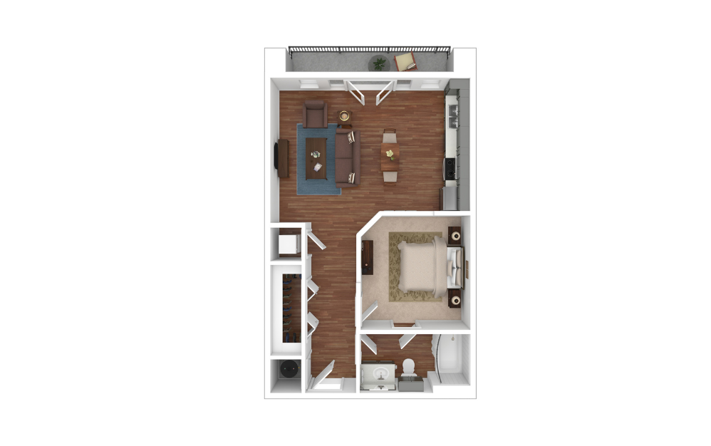 A5 - 1 bedroom floorplan layout with 1 bathroom and 729 square feet