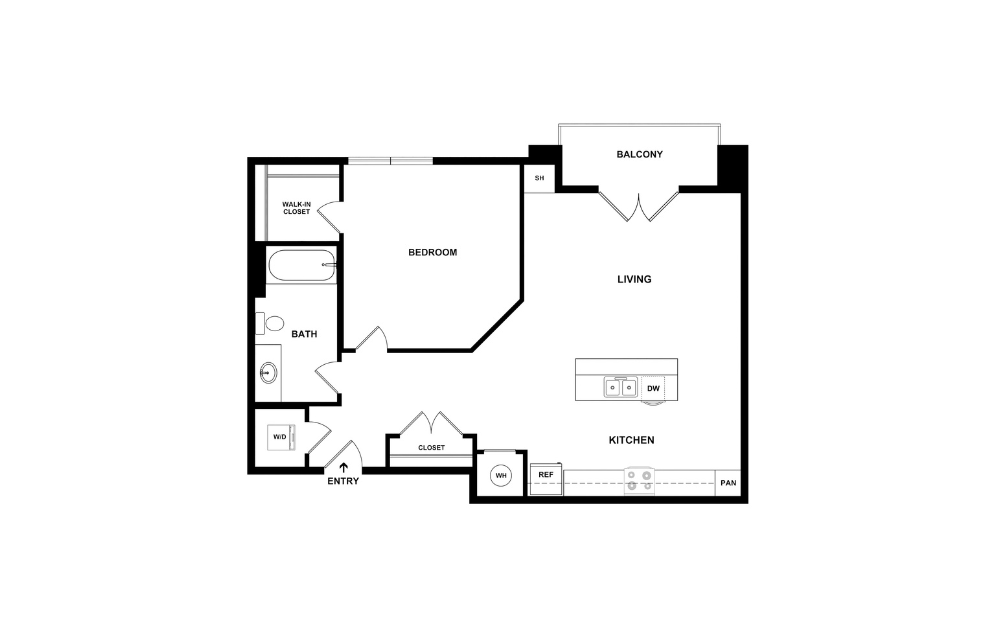 A7 - 1 bedroom floorplan layout with 1 bathroom and 827 square feet (2D)