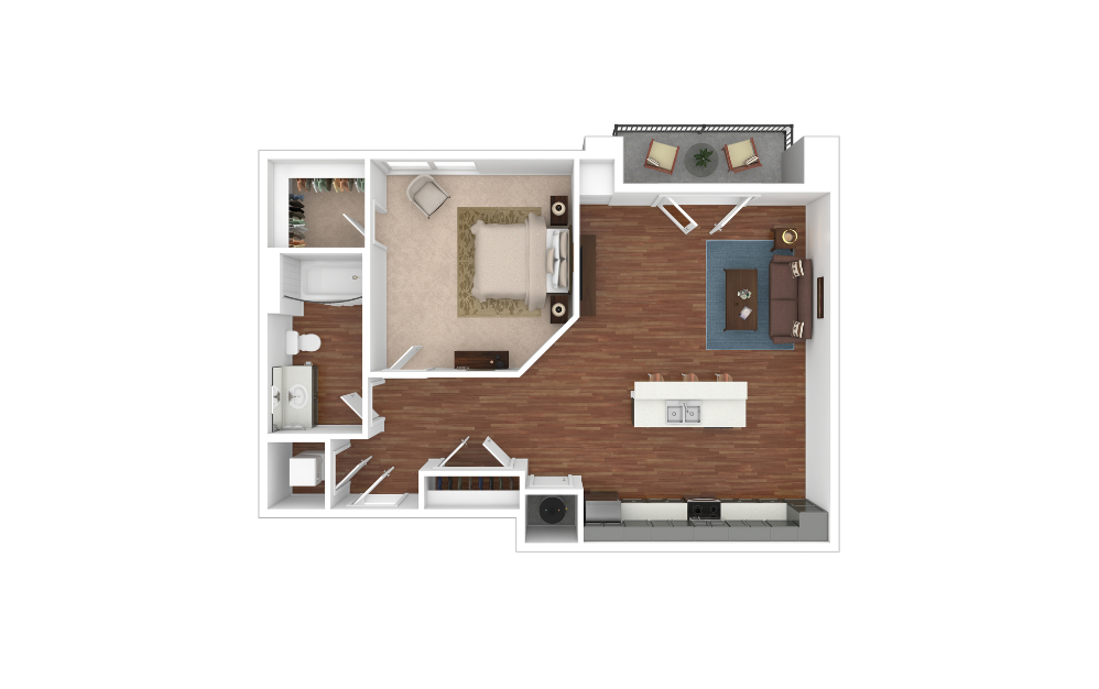 A7 - 1 bedroom floorplan layout with 1 bathroom and 827 square feet