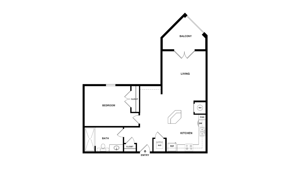 A8 - 1 bedroom floorplan layout with 1 bathroom and 849 square feet (2D)