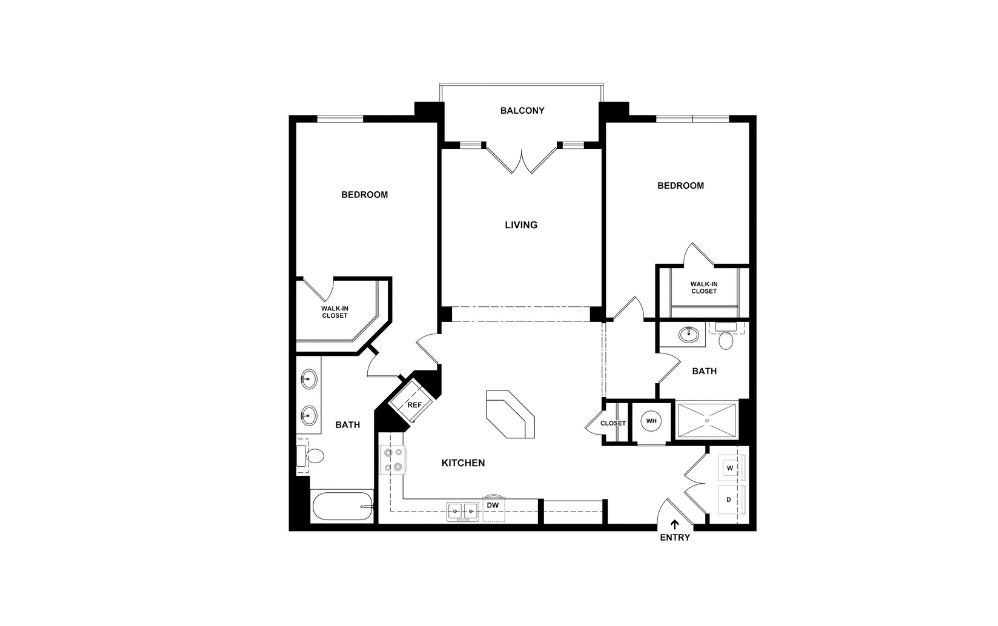 B3 - 2 bedroom floorplan layout with 2 bathrooms and 1147 square feet (2D)
