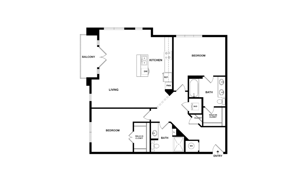 B4 - 2 bedroom floorplan layout with 2 bathrooms and 1235 square feet (2D)