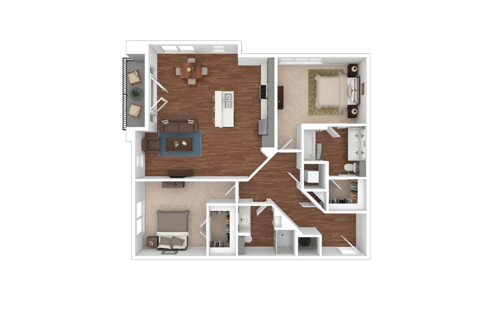 B4 - 2 bedroom floorplan layout with 2 bathrooms and 1235 square feet