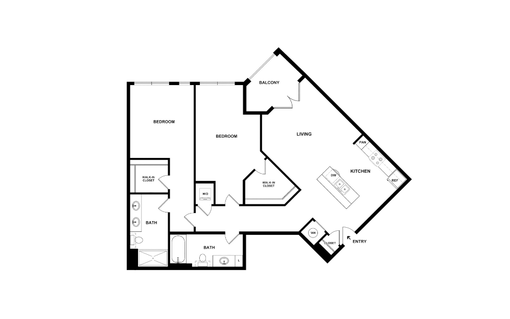 B5 - 2 bedroom floorplan layout with 2 bathrooms and 1257 square feet (2D)