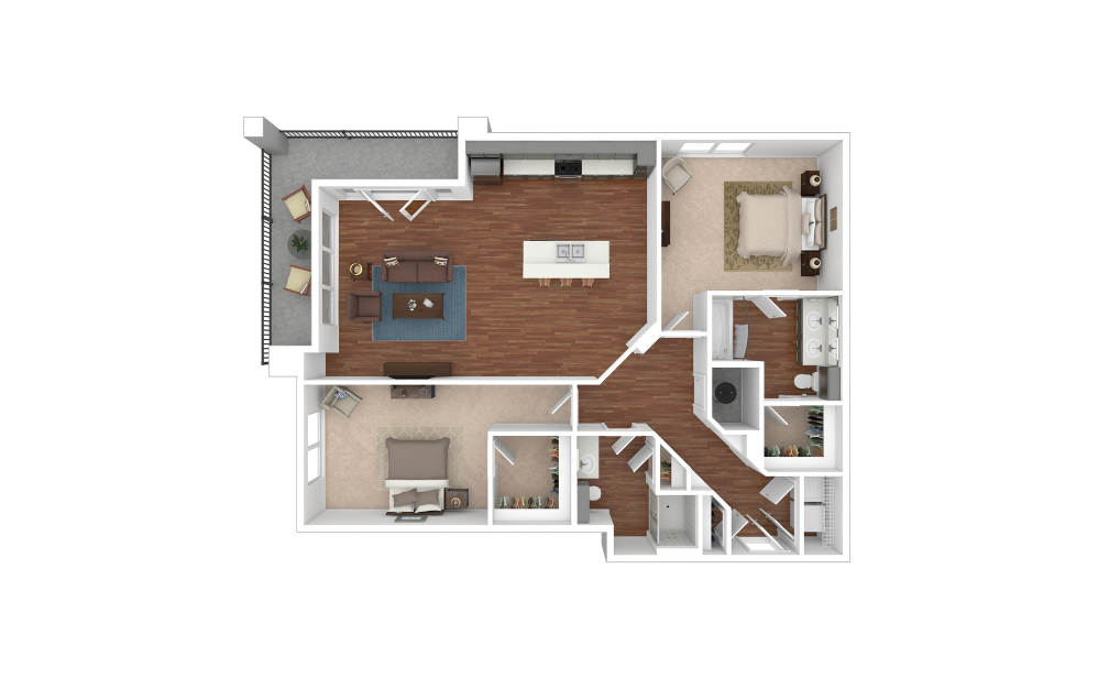 B6 - 2 bedroom floorplan layout with 2 bathrooms and 1327 square feet