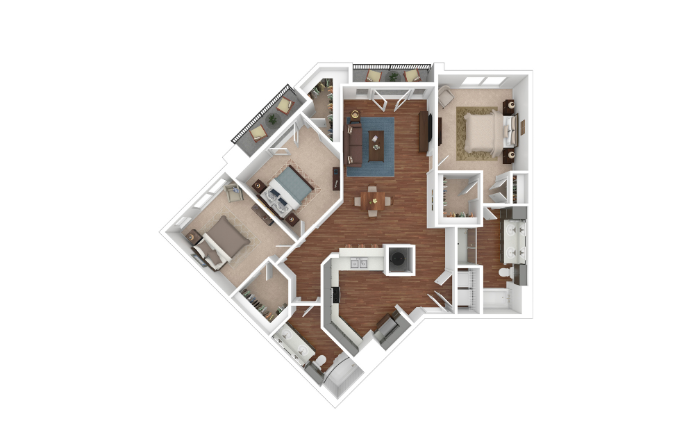 C1 - 3 bedroom floorplan layout with 2 bathrooms and 1450 square feet