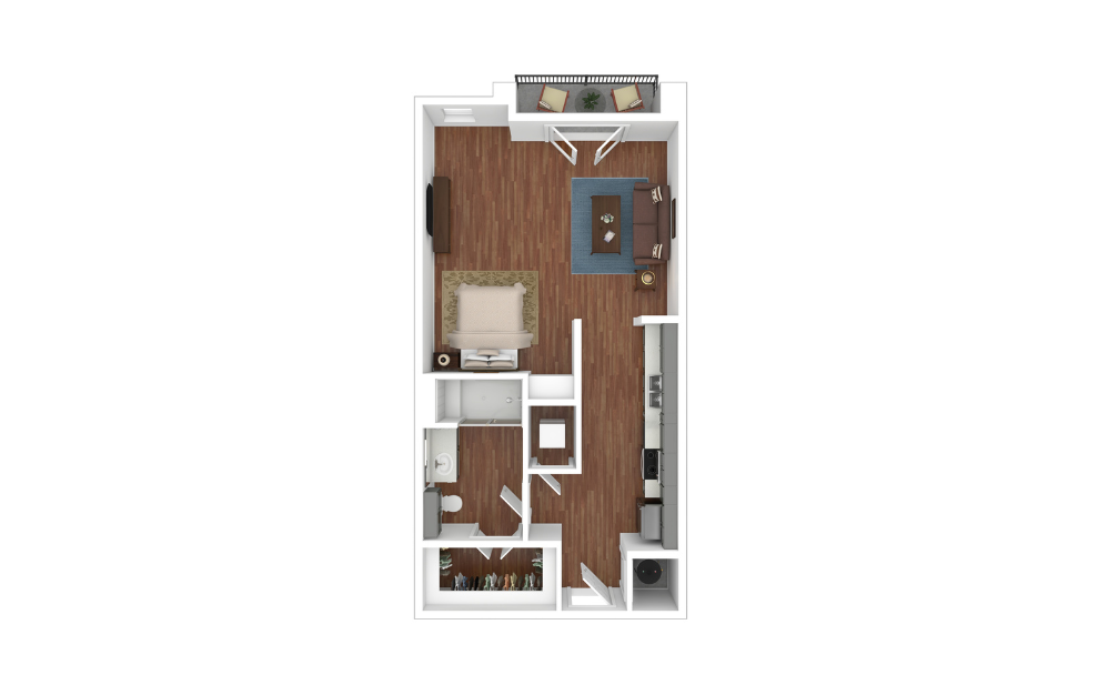 S1 - Studio floorplan layout with 1 bathroom and 547 square feet