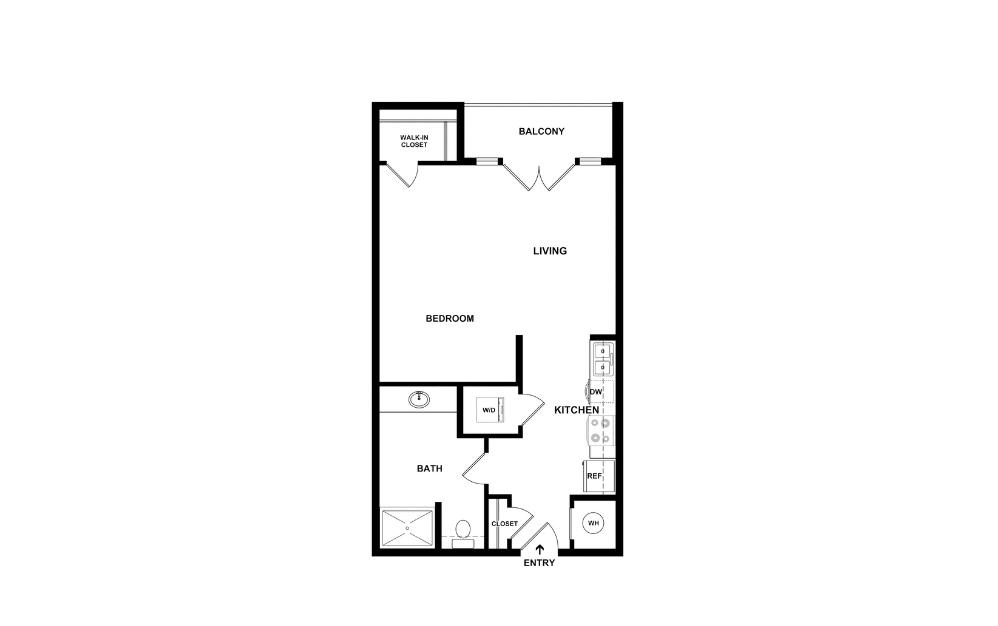 S2 - Studio floorplan layout with 1 bathroom and 563 square feet (2D)
