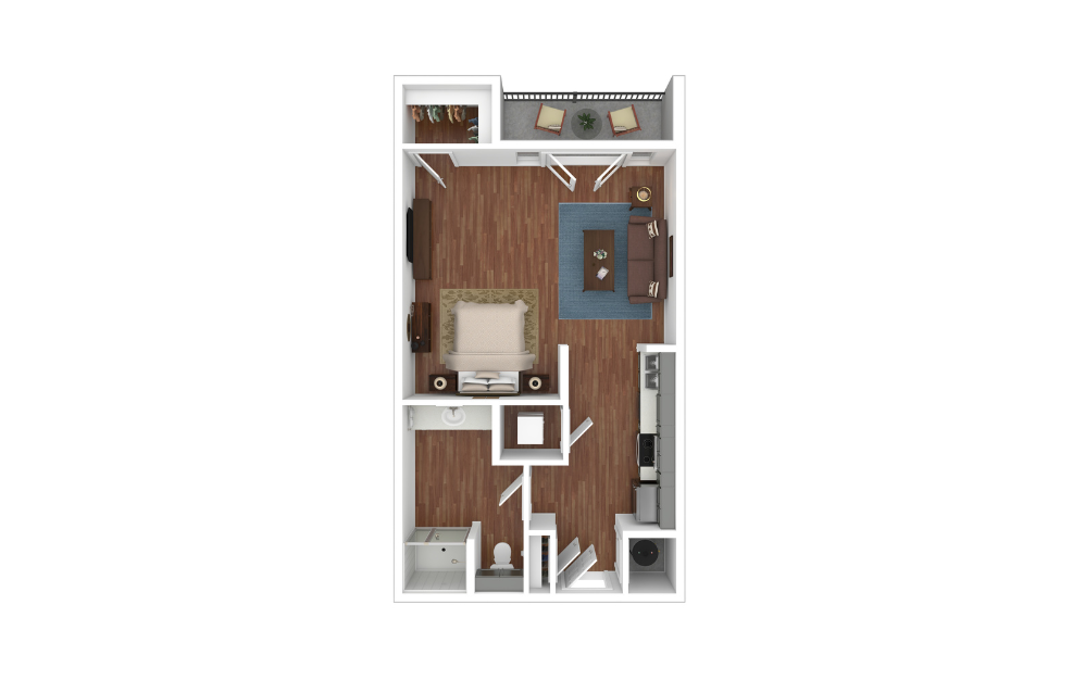 S2 - Studio floorplan layout with 1 bathroom and 563 square feet