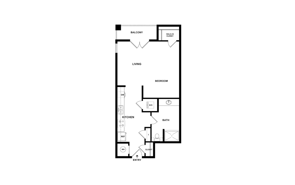 S3 - Studio floorplan layout with 1 bathroom and 604 square feet (2D)