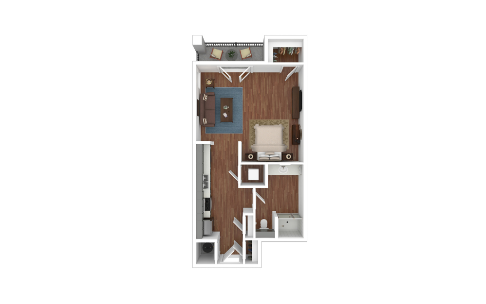 S3 - Studio floorplan layout with 1 bathroom and 604 square feet