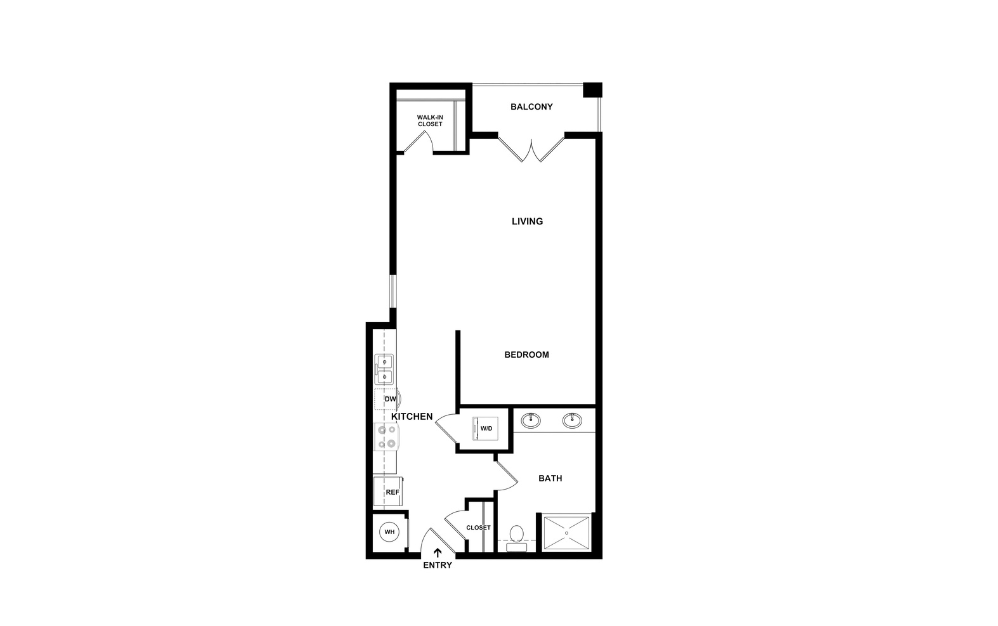 S4 - Studio floorplan layout with 1 bathroom and 678 square feet (2D)
