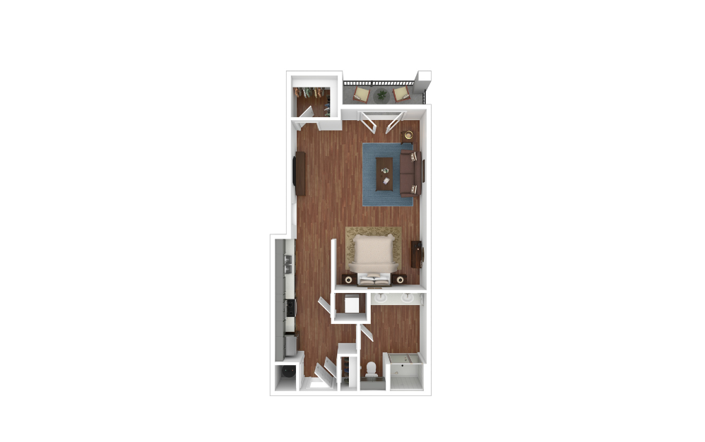 S4 - Studio floorplan layout with 1 bathroom and 678 square feet