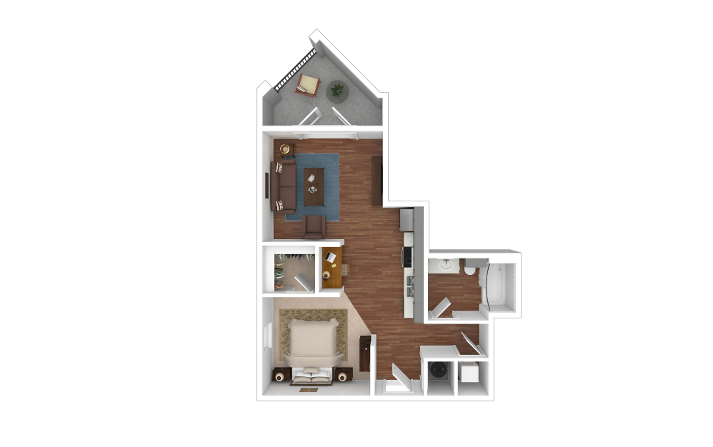 S5 - Studio floorplan layout with 1 bathroom and 658 square feet