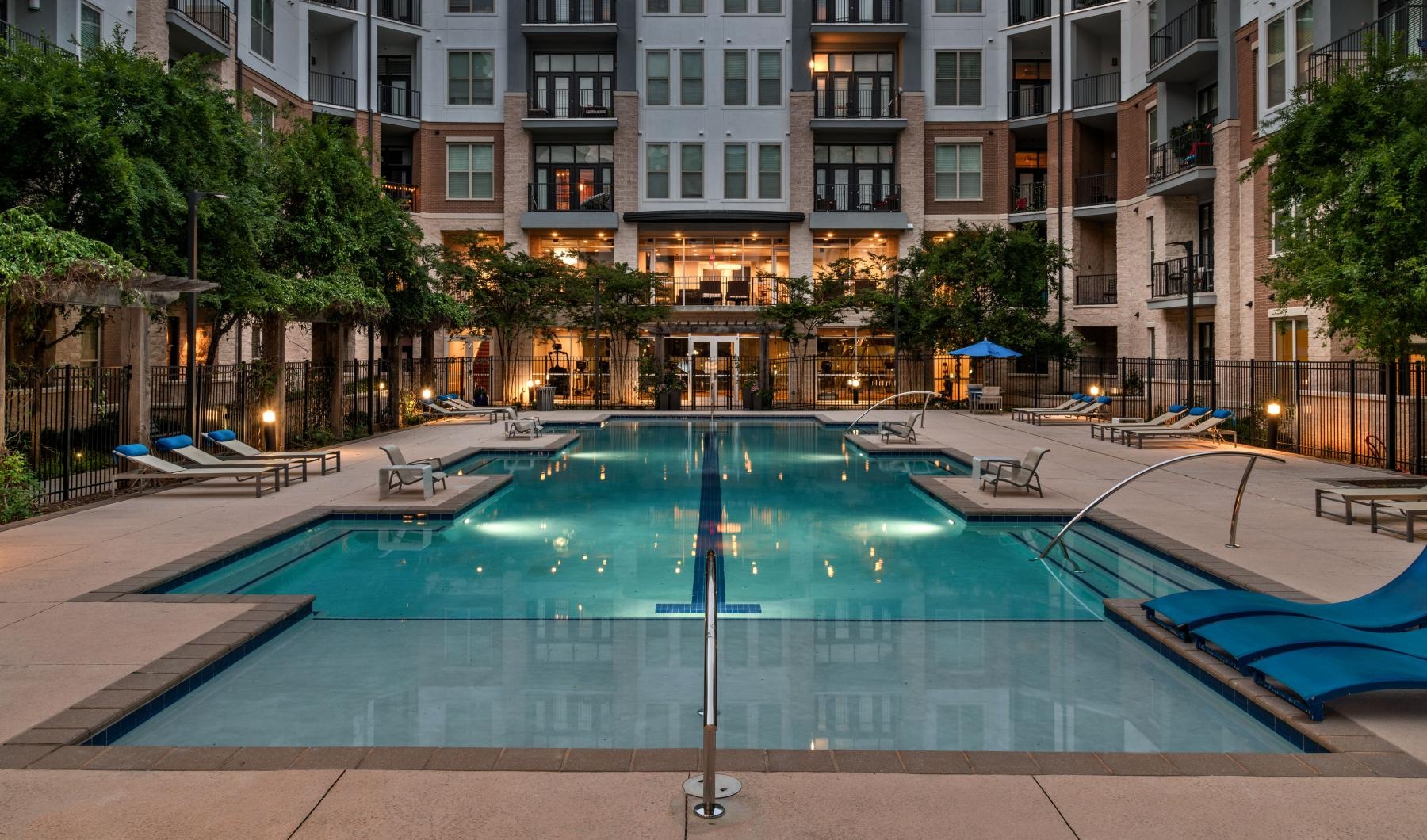 a swimming pool in a courtyard